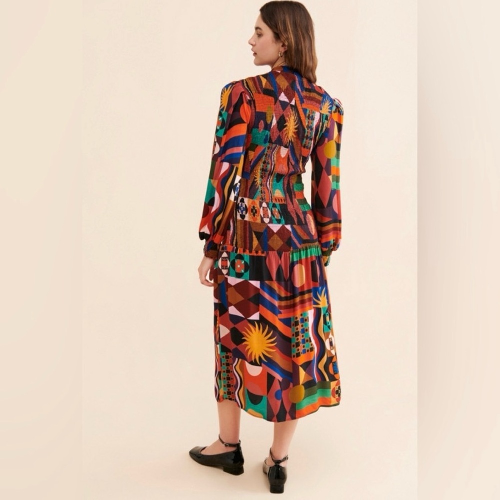 Farm Rio Tropical Shapes Multicolor Lenzing Midi Dress Medium - Picture 2 of 11